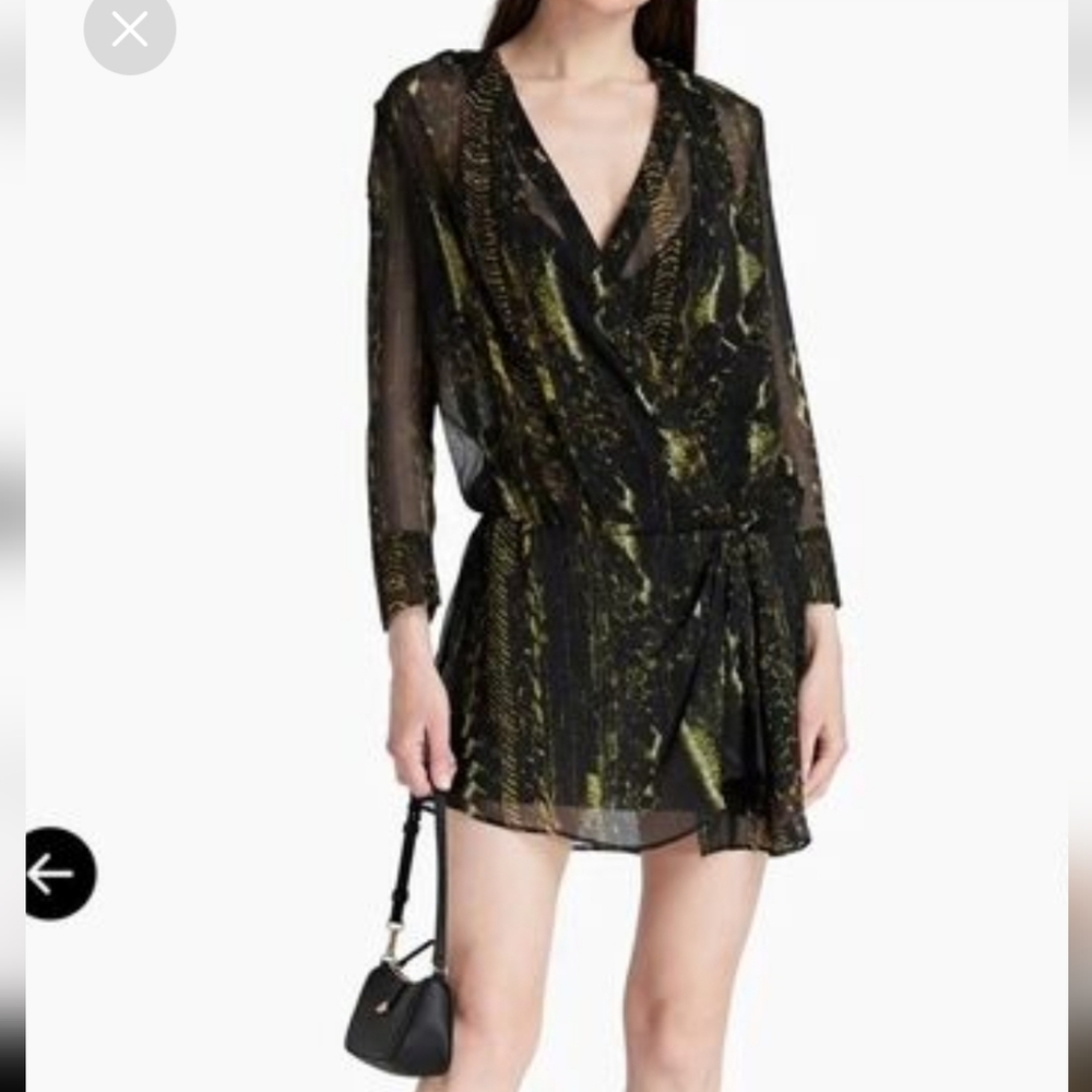 IRO Black Sheer Mini Dress with Gold Print